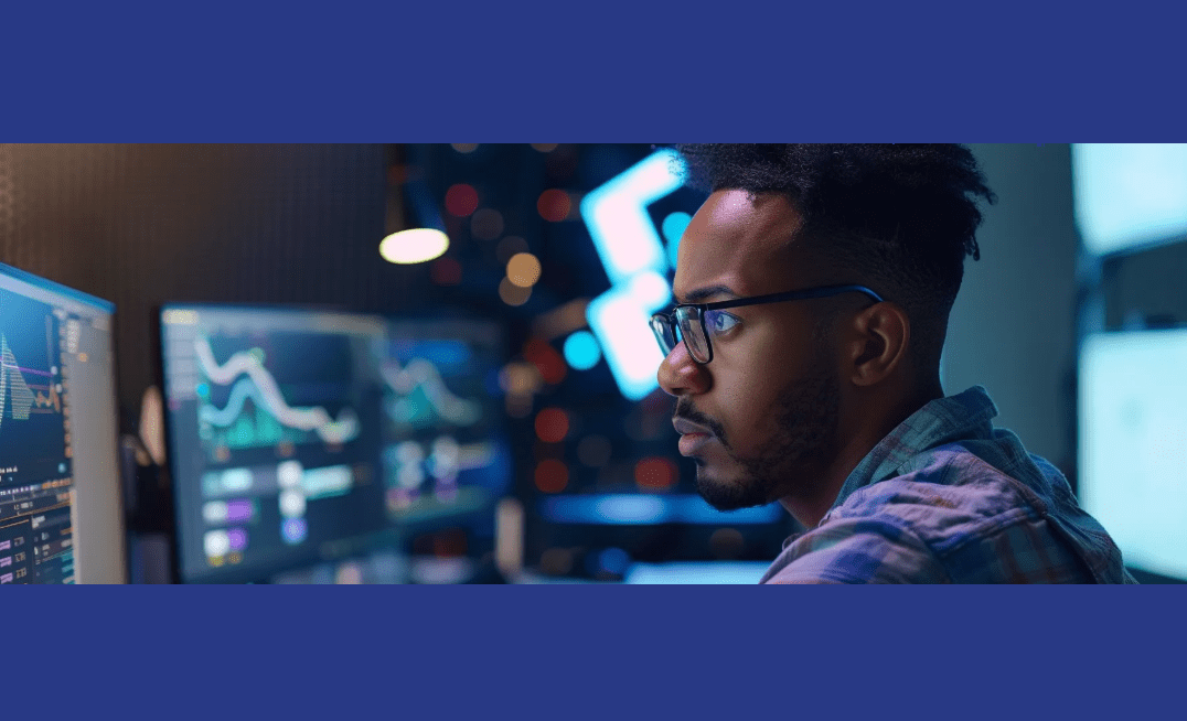 A Comprehensive Comparison of Qvidian and Responsive A professional analyzing data visualizations on multiple monitors, comparing Qvidian vs Responsive for proposal automation.